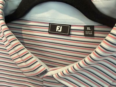 FootJoy Men's XL Striped Golf Polo Shirt - Blue, White, Red Performance Fabric