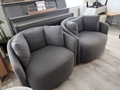 Pair of Gray Swivel Barrel Chairs