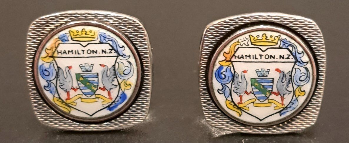 Pair of Vintage Silver Hamilton New Zealand Crest