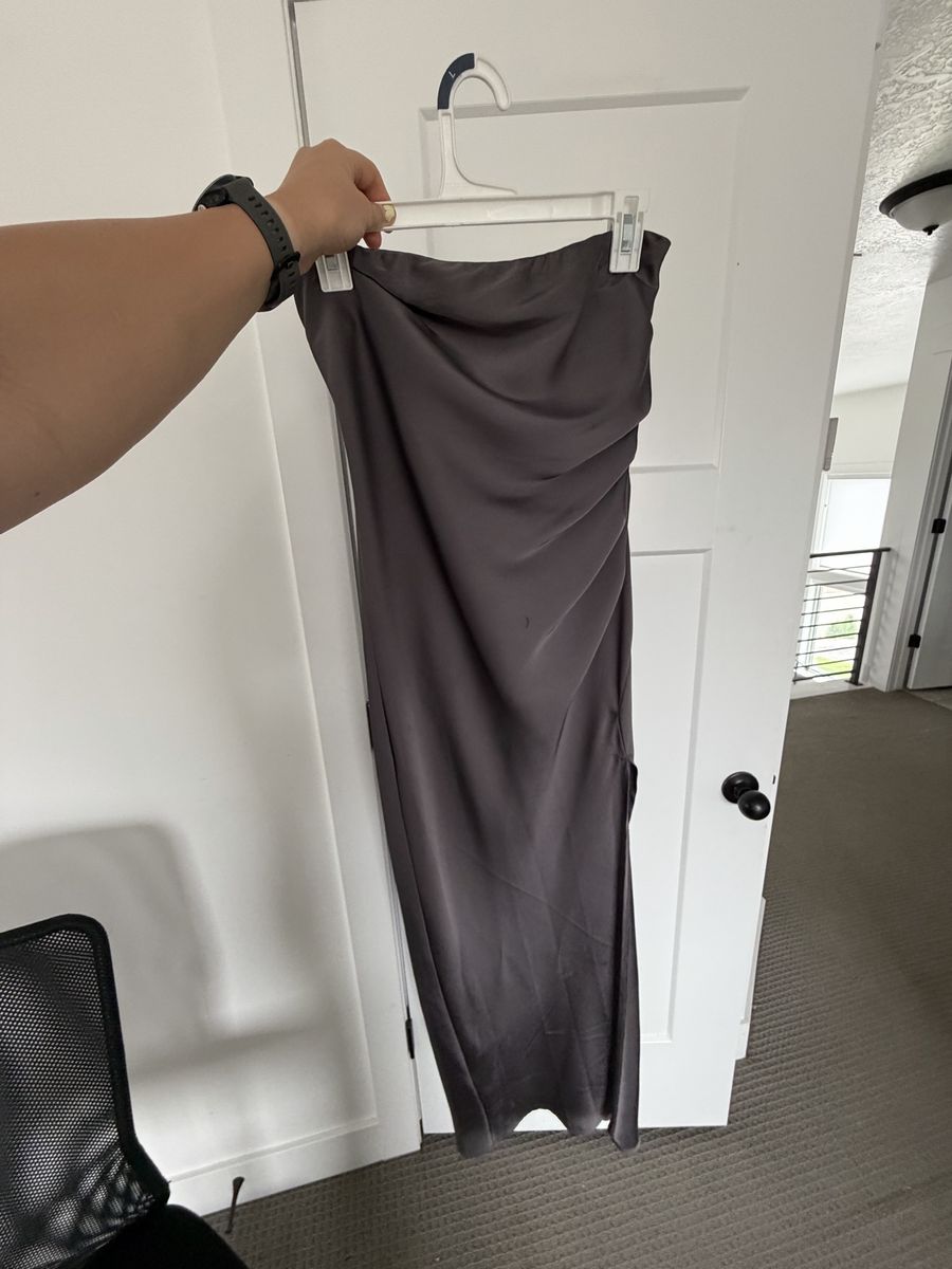 Long gray satin dress