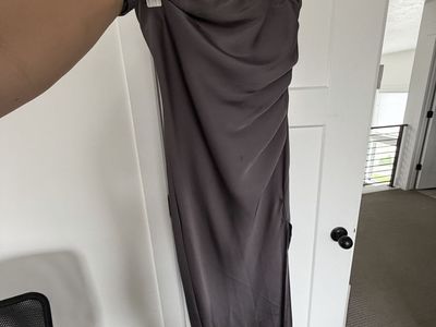 Long gray satin dress