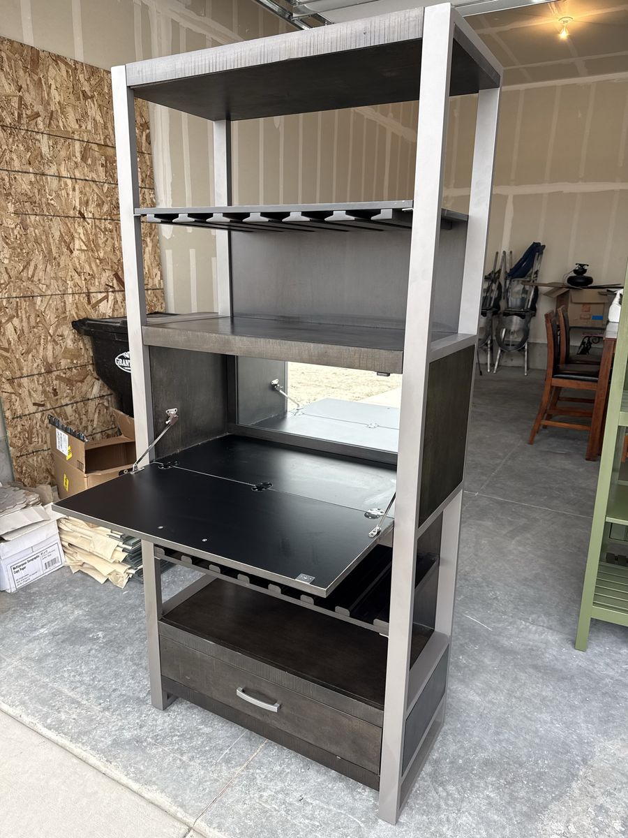 Modern Wood & Metal Bar Cabinet Wine Rack Storage Shelf Home Furniture