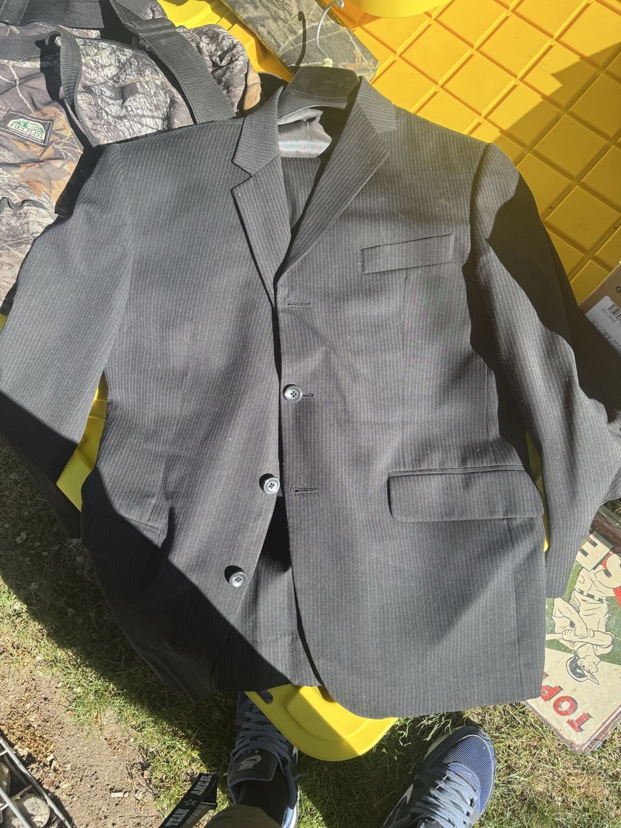 J. Ferrar Black Pinstripe Modern Fit Suit