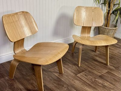 Pair Mid-Century Modern Eames Style Molded Lounge Chairs