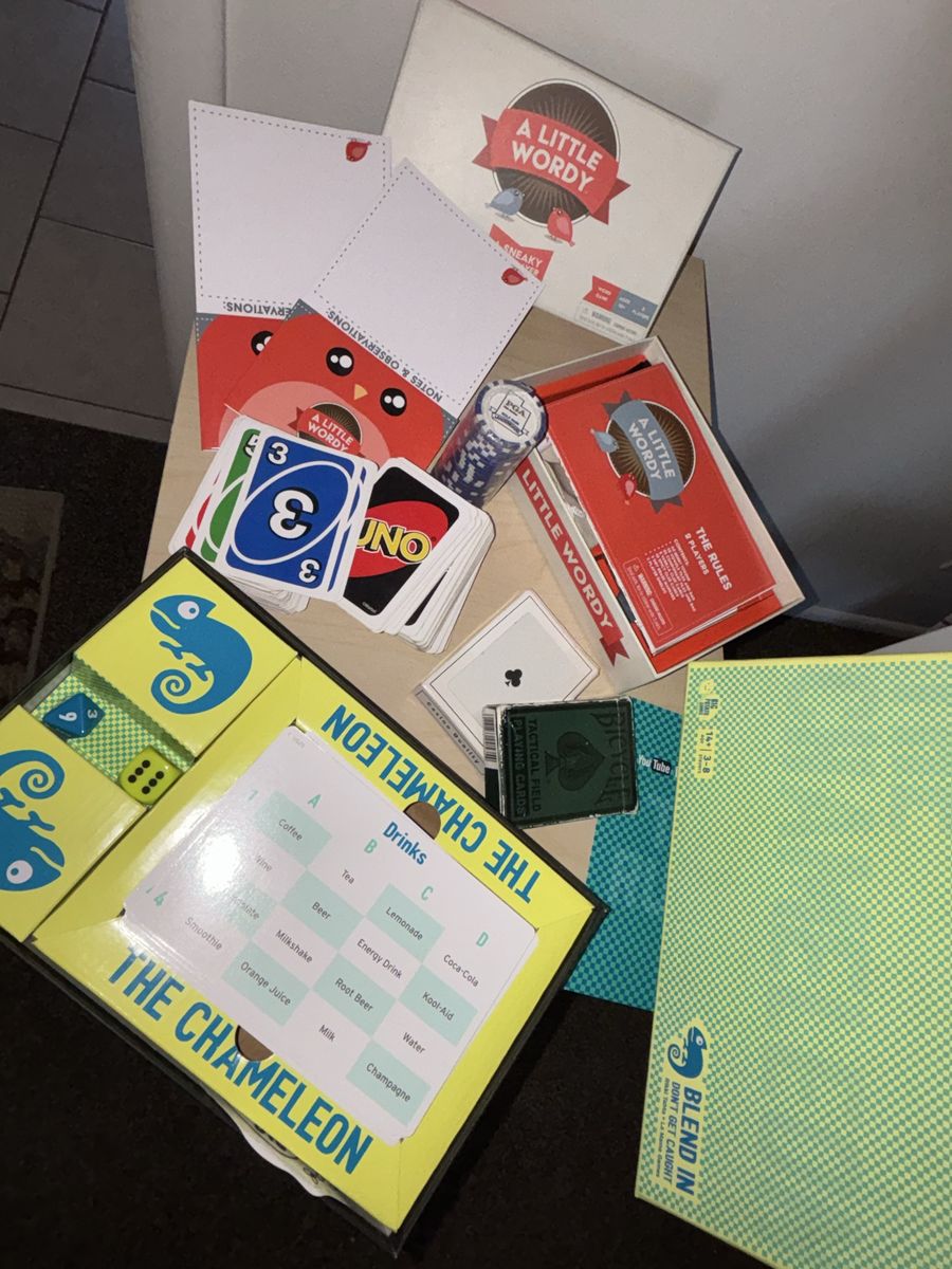 Game Night Bundle - 2 Complete Board Games, Two decks of playing cards, 1 set of Uno Cards, 1 set of Poker Chip $10