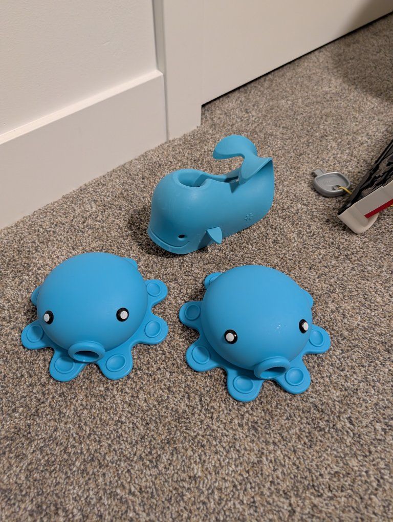 Blue Silicone Octopus Suction Drain Protector and Whale Tub Faucet Protector 
