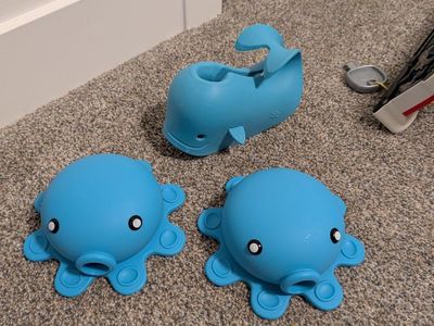 Blue Silicone Octopus Suction Drain Protector and Whale Tub Faucet Protector