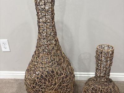 Woven Rattan Floor Vases - Set of 2, Tall & Medium Decorative Basket Vases
