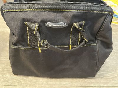 Voyager Black Canvas Tool Bag with Yellow Stitching and Pockets - Durable Storage