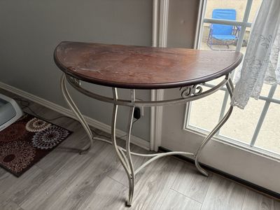 Half-Moon Console Table, Wood Top & Metal Frame