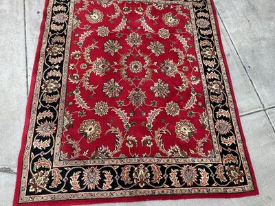 Persian Style Floral Medallion Area Rug Red Black 88x105