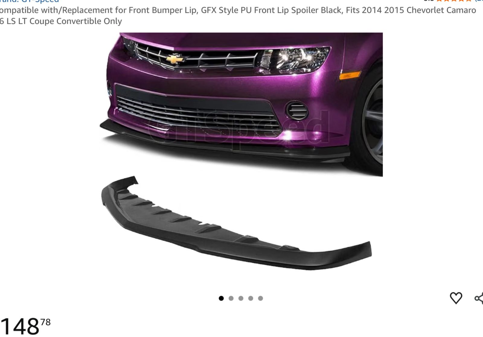 2014-2015 Chevrolet Camaro LS LT GFX Style PU Front Bumper Lip Spoiler Black