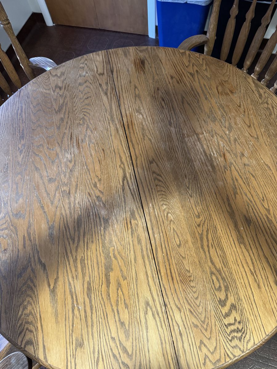 Antique Round Wood Table W/4 Chairs