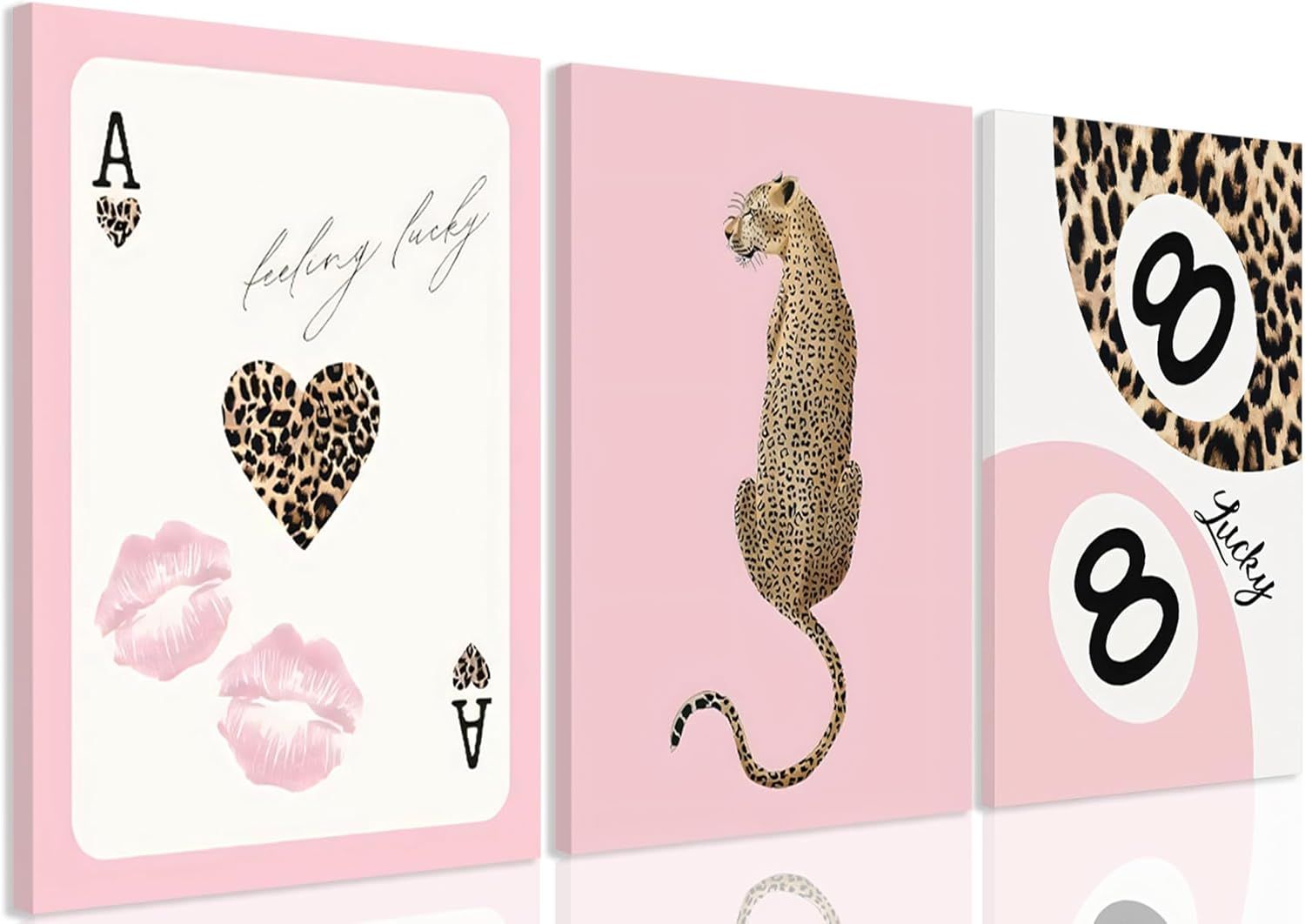 3 Piece 12" x 16" Pink Leopard Cheetah Canvas Wrapped Wall Art