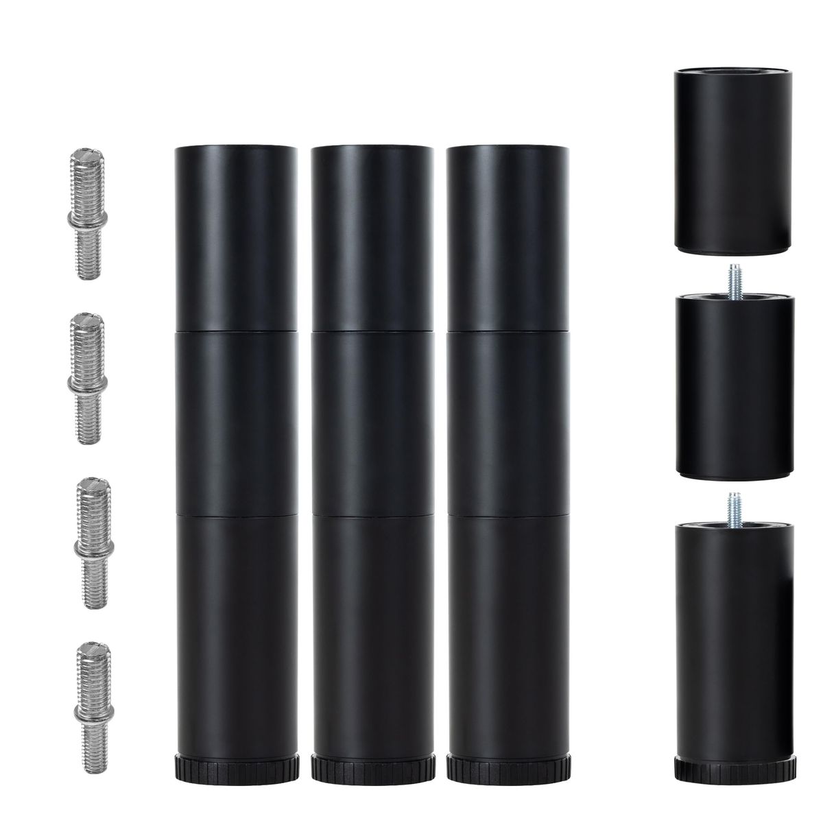 Skuehod Adjustable Bed Legs Replacement for Adjustable Bed Base Frame, 4 Kind Threads Include,12 inch 3-in-1 Screw in Legs Set