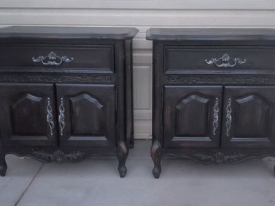 Black Cottagecore Nightstands 2 Matching Set Farmhouse French Gothic Victorian Western