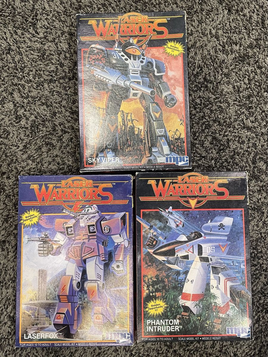 Vintage 1984 MPC Laser Warriors Model Kit Lot - Sky Viper, Laserfox, Phantom Intruder