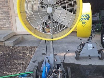Two Cool Zone Industrial Commercial Portable Misting Fans with Cart Pump