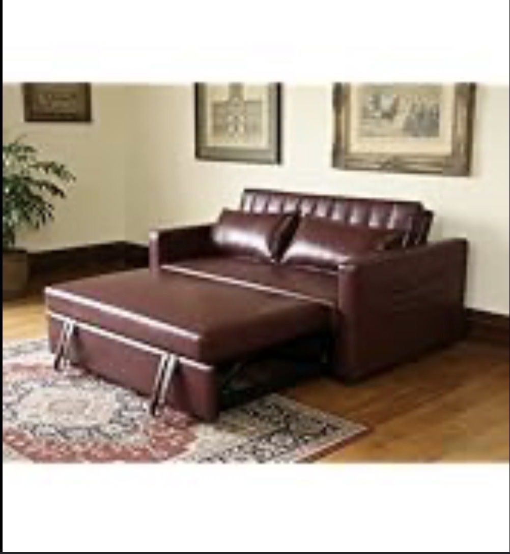 Brand new Brown Faux Leather Convertible Sleeper Sofa Loveseat with Pull-Out Bed