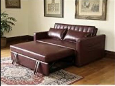 Brand new Brown Faux Leather Convertible Sleeper Sofa Loveseat with Pull-Out Bed