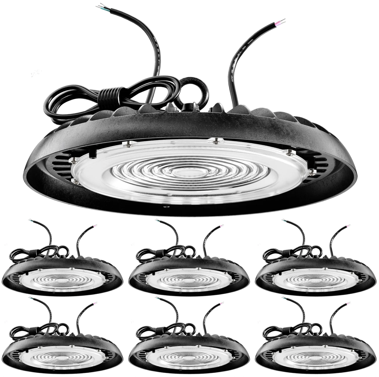 NEW Pack of Six UFO High Bay 200W LED Fixture, Black, 28000 Lumens