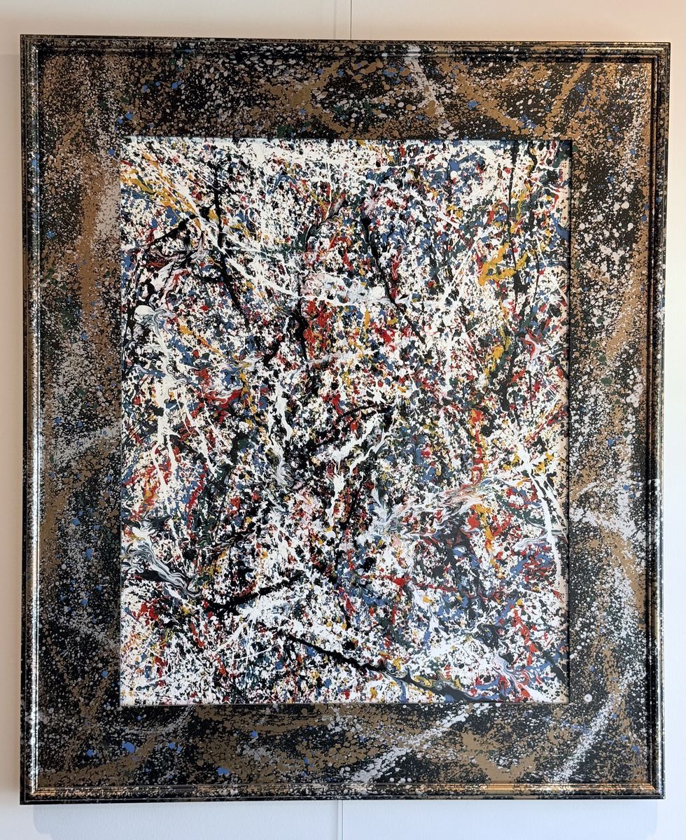 Estate sale - 24" x 30" painting with paint drips on black frame