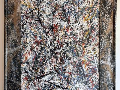 Estate sale - 24" x 30" painting with paint drips on black frame