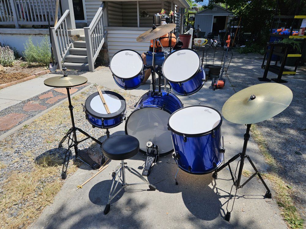 5-Piece junior Acoustic Drum Set - Blue with Cymbals, Hardware & Throne