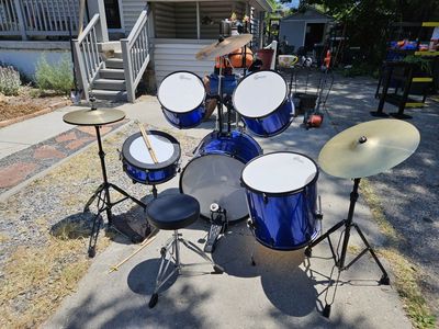 5-Piece junior Acoustic Drum Set - Blue with Cymbals, Hardware & Throne