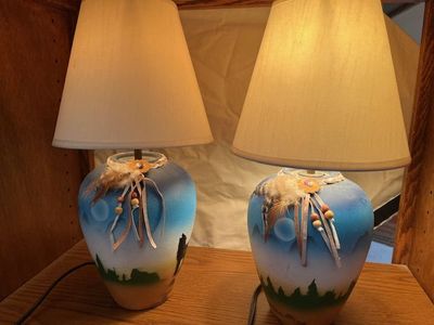 Southwestern-style ceramic night stand lamps. Set of 2.