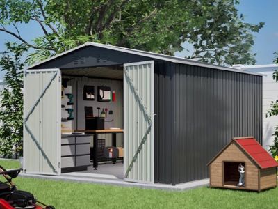 YOPTO 10 x 10 FT Outdoor Storage Shed,Heavy Duty Tool Sheds Metal Storage Garden Shed with Sloped Roof and Lockable Doors,Large