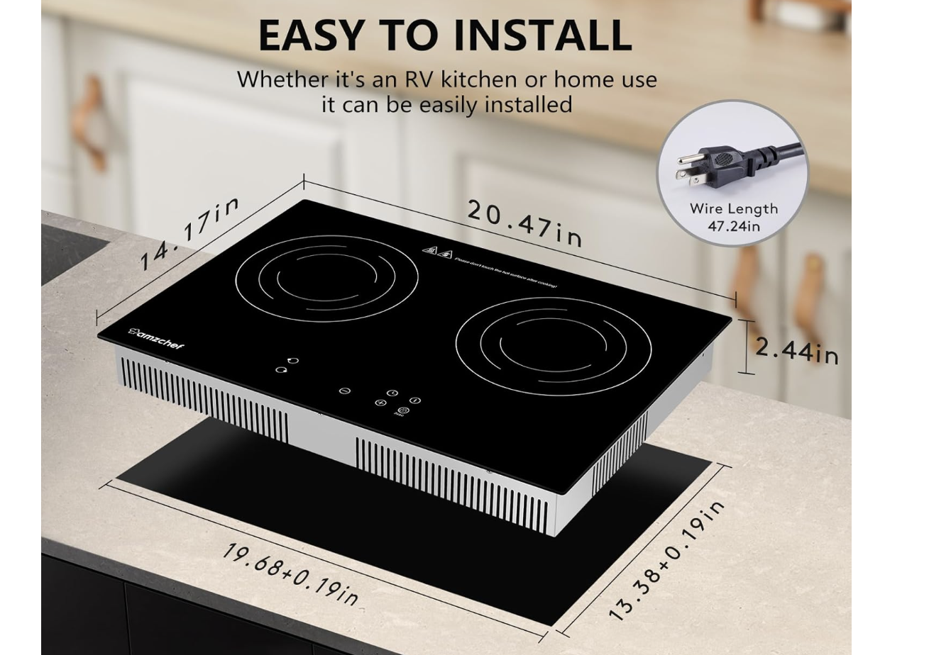 Brand New,Induction Cooktop 2 Burners 1800W, Built-in & Countertop Electric Cooktop with 9 Power Levels