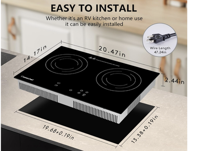 Brand New,Induction Cooktop 2 Burners 1800W, Built-in & Countertop Electric Cooktop with 9 Power Levels