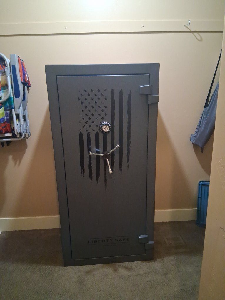 Liberty Safe Gun Safe with American Flag Design & Internal Storage Pockets - Gray
