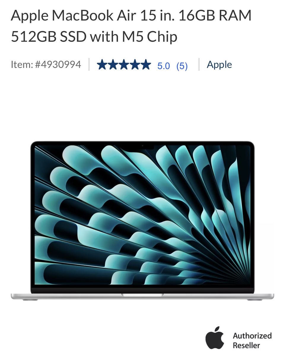 Apple MacBook Air 15-inch Laptop, M5 Chip, 16GB RAM, 512GB SSD, Silver, new 2026, unopened in shipping box