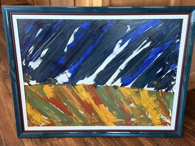 Estate sale - 40" x 30" oil painting with white matte and glossy teal wood frame