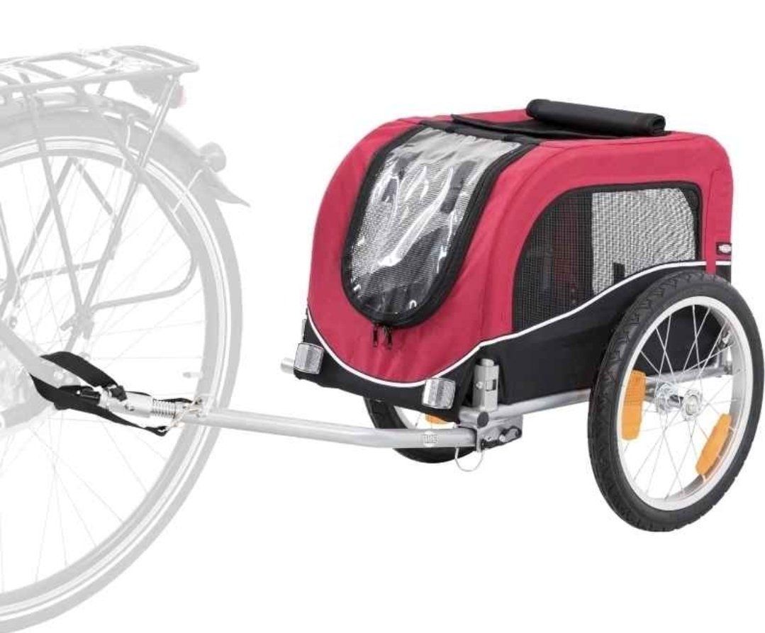 Ready-to-Ride! TRIXIE Pet Bicycle Bike Trailer for Dogs Small 46x20x24 in Red/Black with Flag