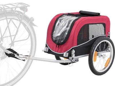 Ready-to-Ride! TRIXIE Pet Bicycle Bike Trailer for Dogs Small 46x20x24 in Red/Black with Flag