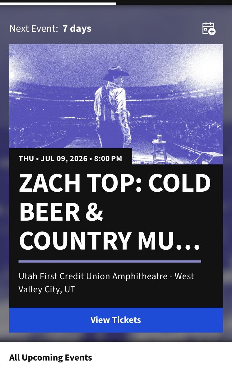 Zach Top: Cold Beer & Country Music Tour 2026 - GA Tickets (2) - Utah First Credit Union Amp.