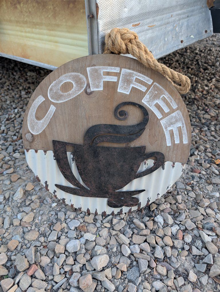 Rustic Coffee Decor Set - Wood & Metal Wall Signs with Coffee Bean & Cup Designs