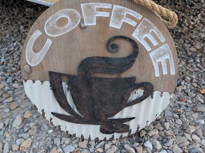 Rustic Coffee Decor Set - Wood & Metal Wall Signs with Coffee Bean & Cup Designs