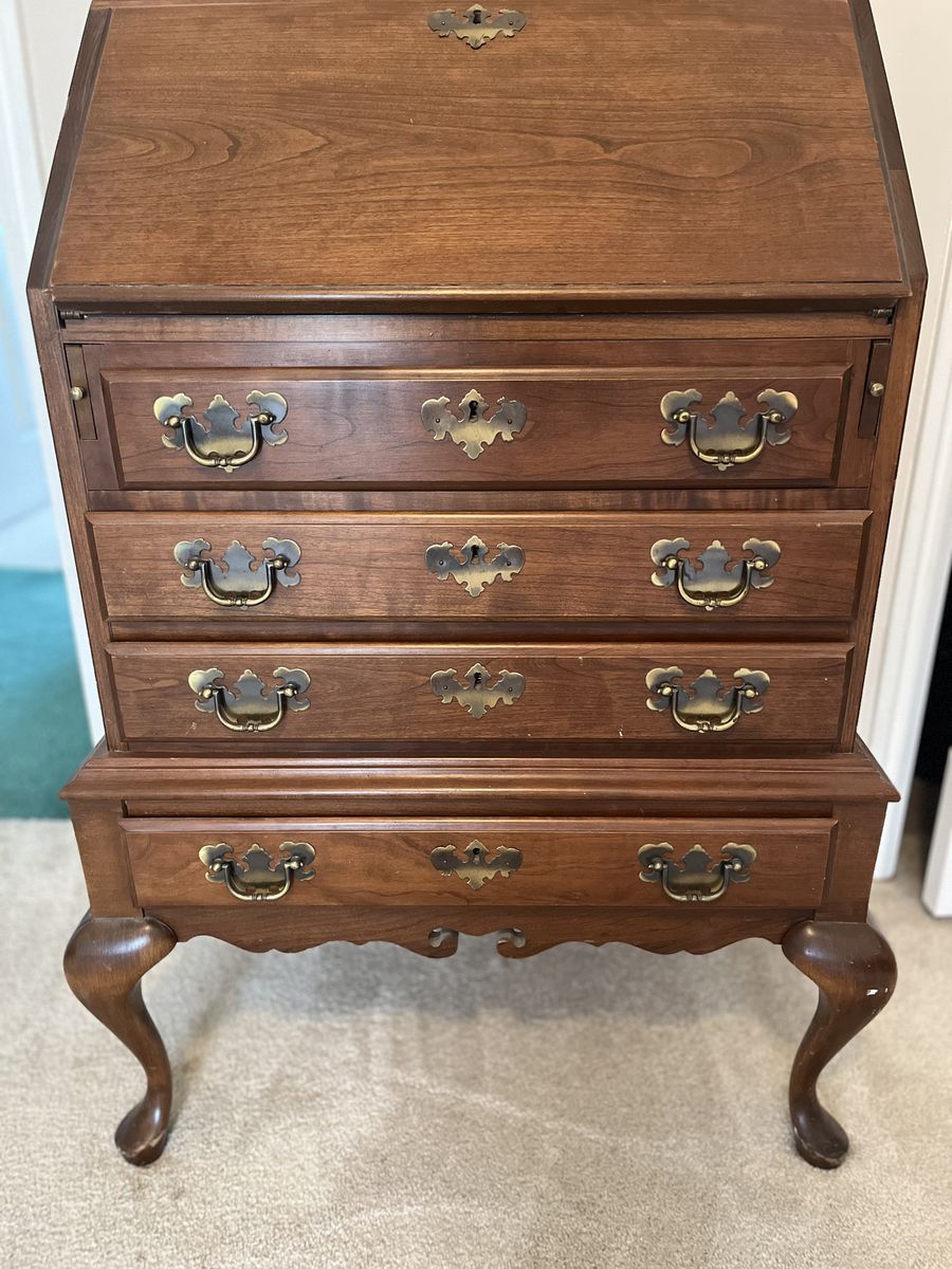 Vintage Maddox Secretary Desk – Solid Wood, Drop Front, Chippendale Style