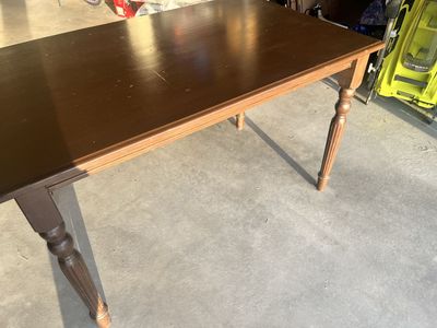 Solid Dark Wood Dining Table with Ornate Turned Legs - Classic Style, Good Condition- some blemishes