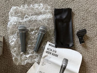 Shure Beta 57A Dynamic Instrument Microphones - Pair with Case and Clip