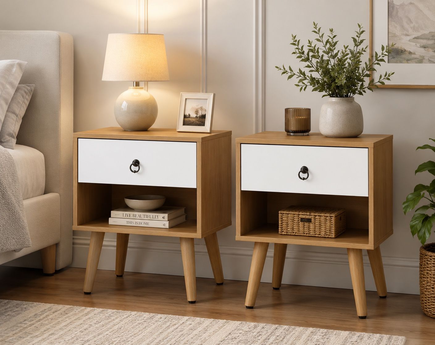 Modern Mid-Century Nightstands — Set of 2