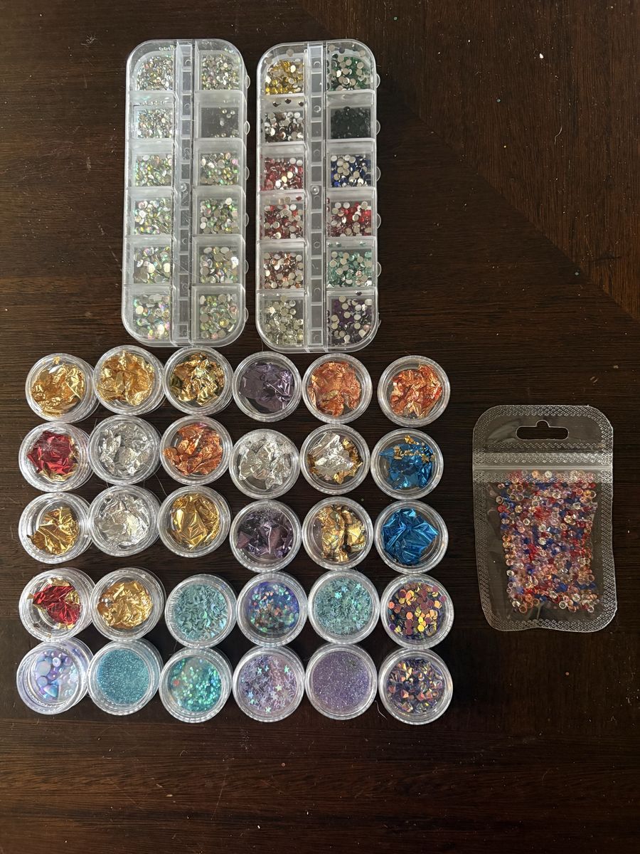 Nail Art Accessories & Extensions Bundle - Rhinestones, Foil, Glitter, Dual Forms & Tips