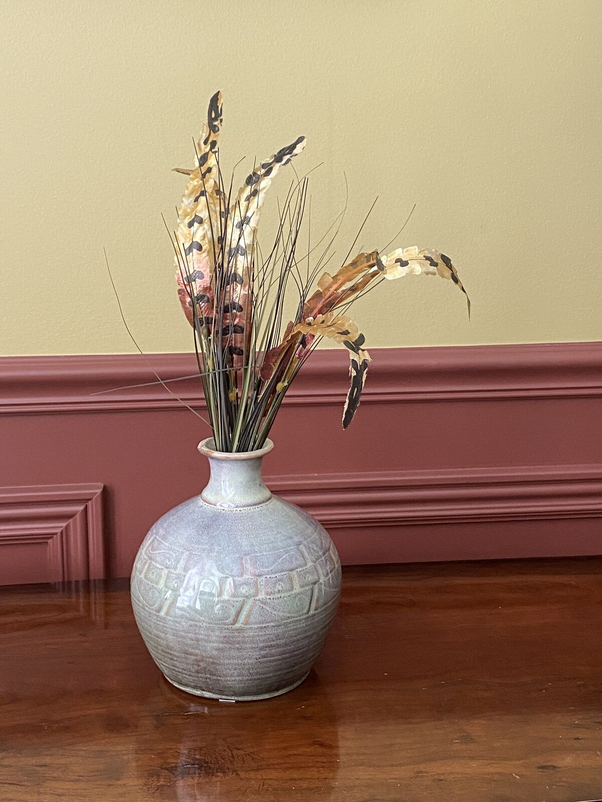 LIKE NEW - Handcrafted Pottery w/ Impressed Pattern and A Narrow Neck - Beautiful Glaze - C PIX