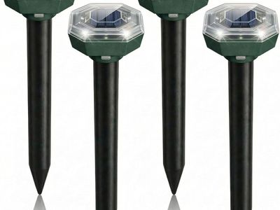 NEW Mole Repellent Solar Powered, 4 Pack Ultrasonic Gopher Repeller, Waterproof Outdoor Pest Repellent
