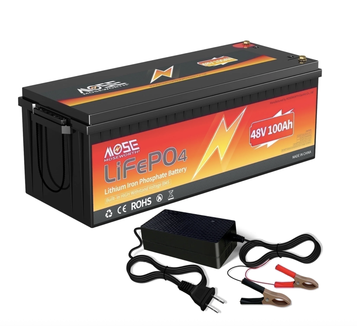 NEW 48V 100Ah Golf Carts LiFePO4 Battery,200A BMS,MOSEWORTH Lithium Batteries with Charger