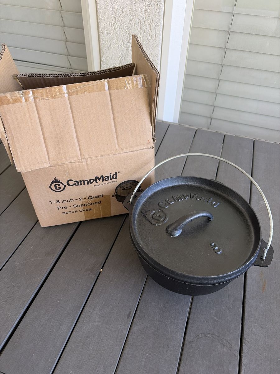 New CampMaid 8-Inch 2-Quart Pre-Seasoned Cast Iron Dutch Oven